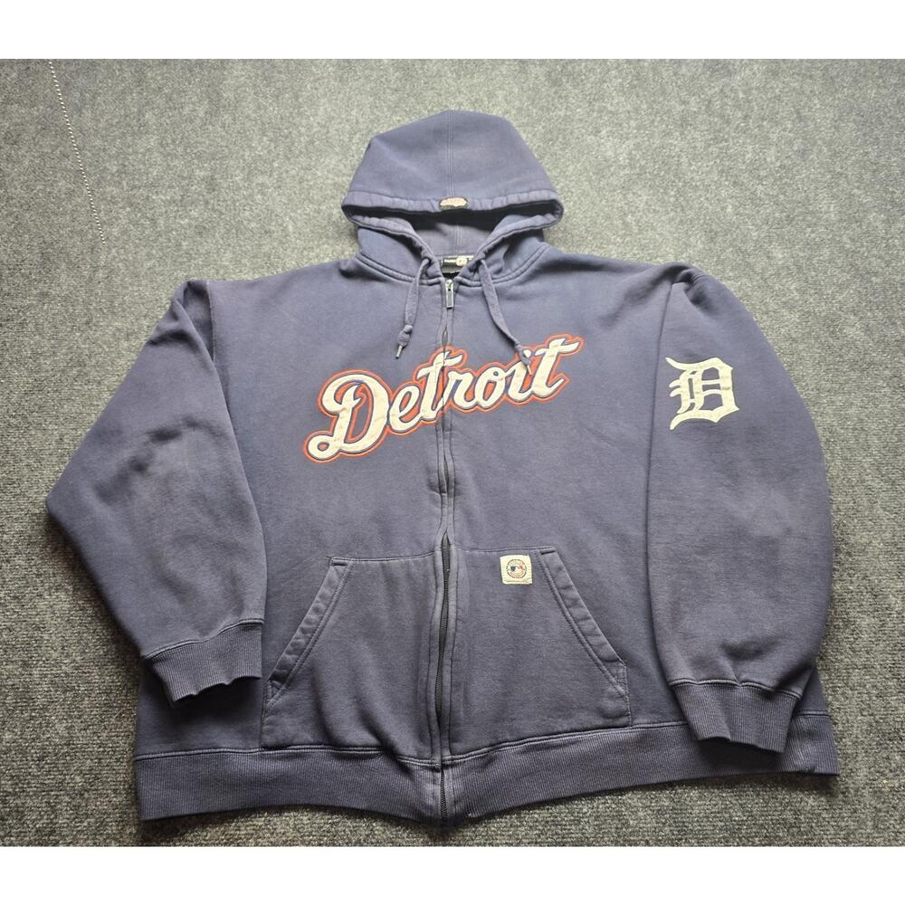 VTG Detroit Tigers MLB Stitches Athletic Gear Blue Full Zip Hoodie Sweatshirt XL
